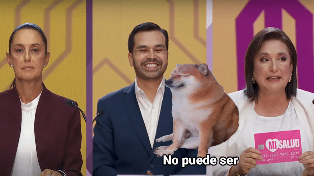 Candidatos en el debate con meme de perrito "no puede ser"